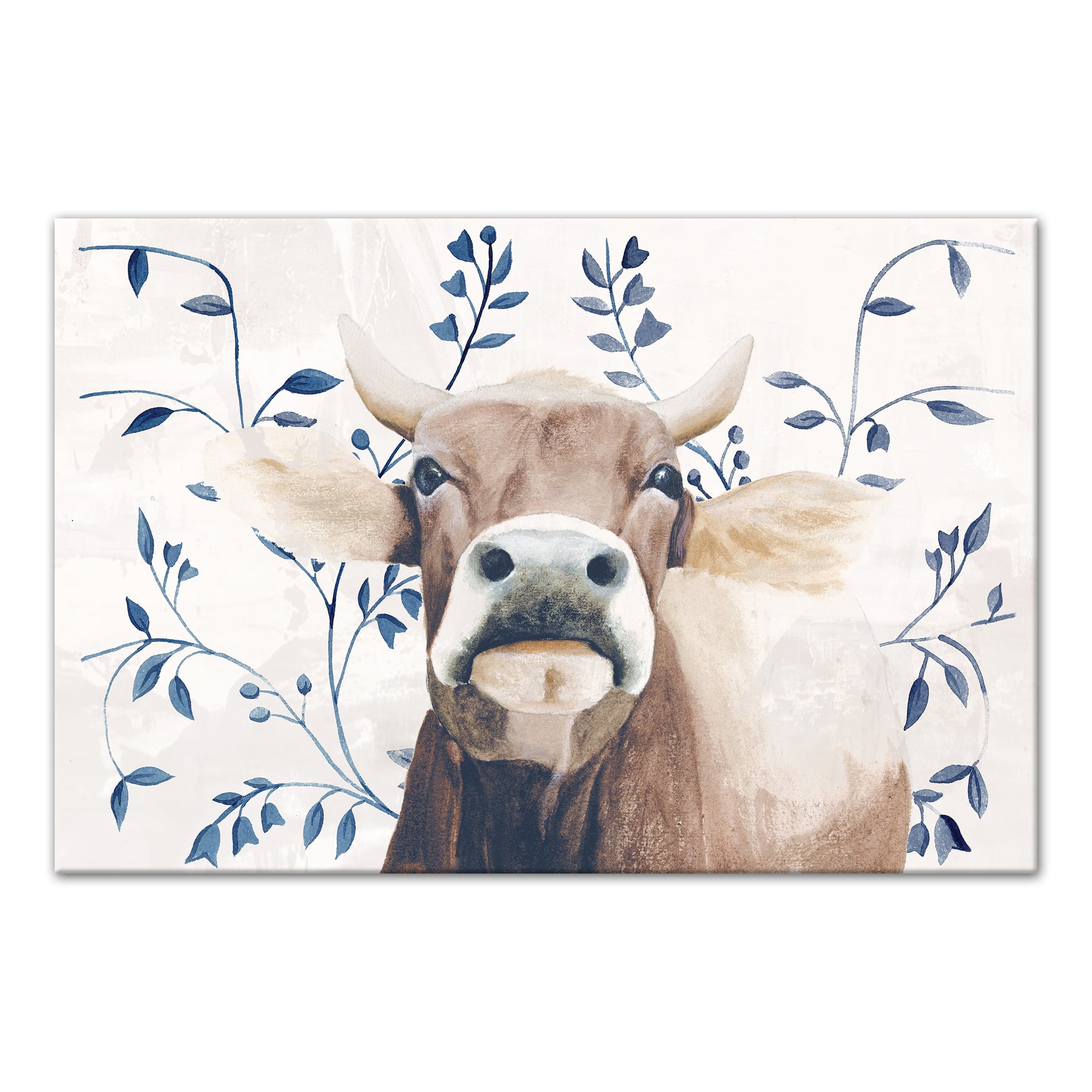 Navy Patterned Cow 12" x 18" Canvas Wall Art